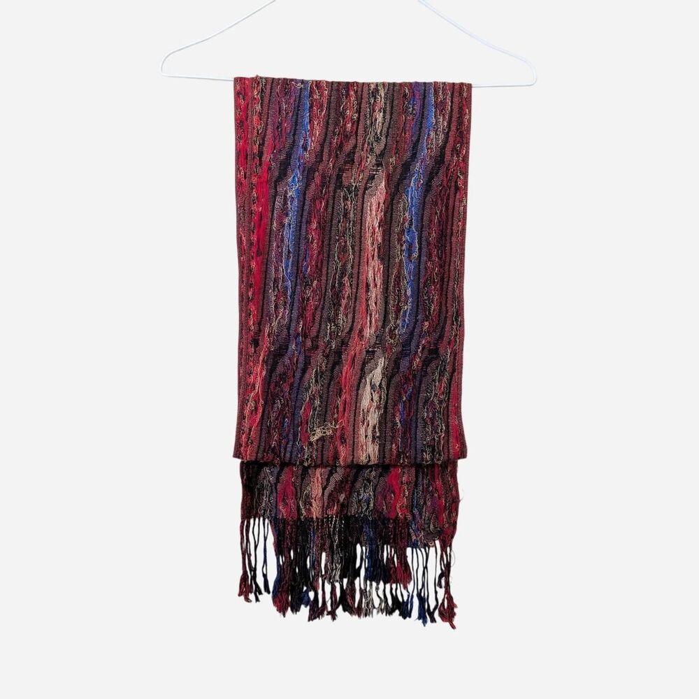 Earth Tone Bohemian Textured Knit Scarf – Cozy Autumn/Winter Fringe Scarf